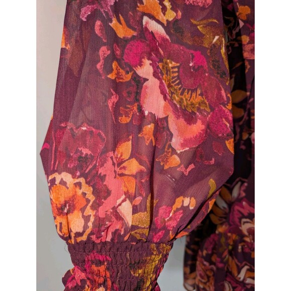 Vince Camuto Dress 2 Women's Purple Floral Chiffon Fit & Flare Tie Belt Buttons - Picture 4 of 7